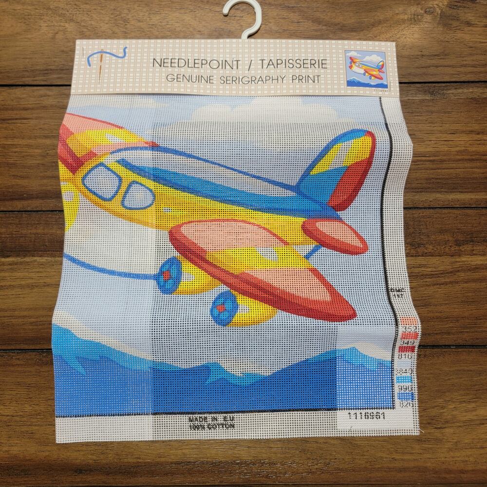 Needlepoint Genuine Serigraphy Print (40 x 40 cm) Airplane - NWT